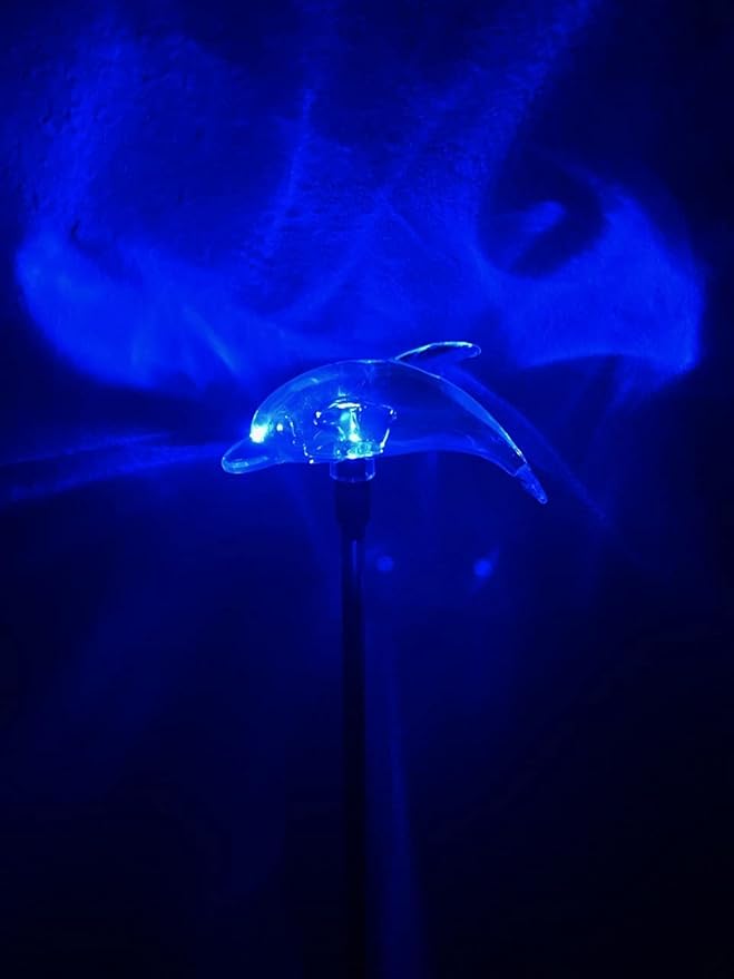 Set of 2 Clear Acrylic Dolphin Solar Garden Yard Landscape Path Stick LED Lights