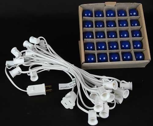 25 Foot G30 Outdoor Patio String Lights with 25 Blue Globe Bulbs – Indoor Outdoor String Lights – Market Bistro Café Hanging String Lights – C7/E12 Base - White Wire