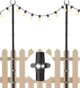 10Ft String Light Poles for Fence & Deck Railing, Outdoor Light Stand with Fence Brackets, Heavy-Duty Metal Poles | Lumora
