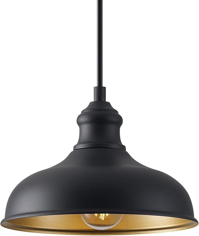 10in Dome Outdoor Pendant Barn Lights Black Kitchen Island Pendant Lamp with Brass Interior, Hallway Porch Ceiling | Lumora
