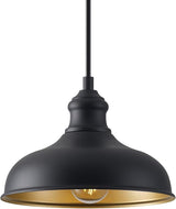 10in Dome Outdoor Pendant Barn Lights Black Kitchen Island Pendant Lamp with Brass Interior, Hallway Porch Ceiling | Lumora
