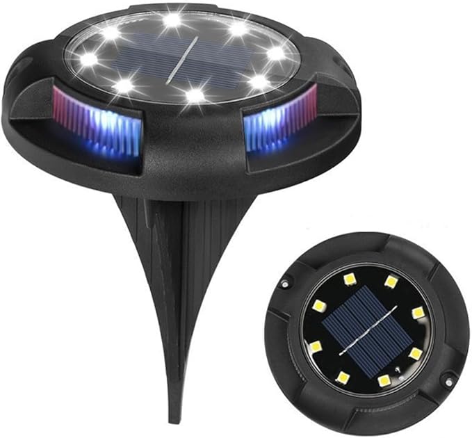 4 Packs Solar Lights Outdoor Garden Ground Lights IP44 Waterproof Solar Powered Pathway Deck Light for Lawn Walkway Yard (Cold 8Leds+Color 4Leds)