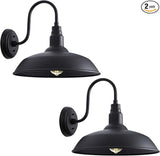 16 Inch Gooseneck Light Fixture for Barn Door, 2 Pack Large Barn Lights for Front Porch, Black Outdoor Farmhouse | Lumora