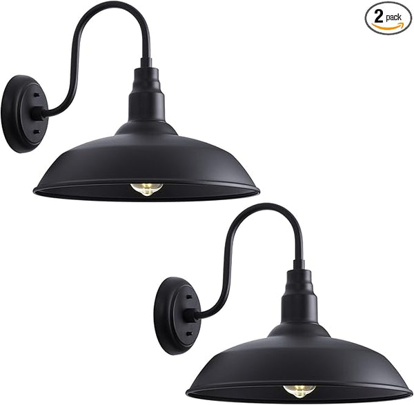 16 Inch Gooseneck Light Fixture for Barn Door, 2 Pack Large Barn Lights for Front Porch, Black Outdoor Farmhouse | Lumora
