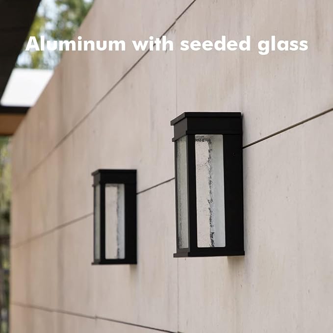 LUTEC 2 Packs 1000 Lumen 3000K LED Wall Light with Seeded Glass, Dusk to Dawn Modren Porch Light, Indoor Outdoor Sconce Wall Lighting