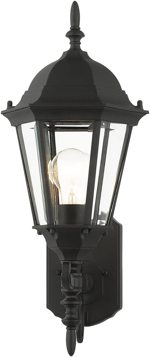 Livex Lighting 7556-14 Outdoor Wall Lantern with Clear Beveled Glass Shades, 20" x 8" x 20", Black