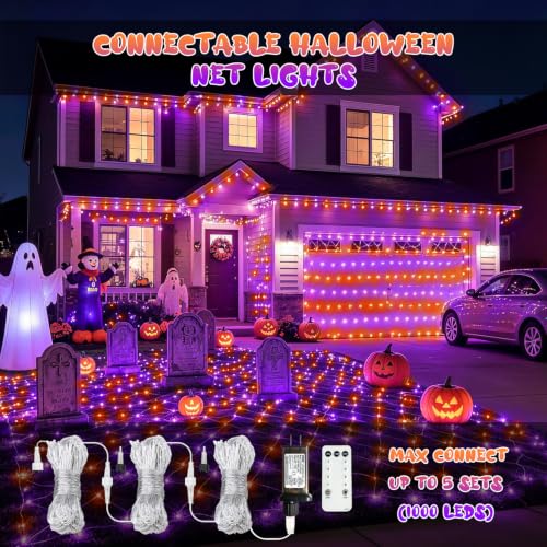 JMEXSUSS 200 LED Orange and Purple Net Lights, 9.8FT x 6.6FT, Plug in