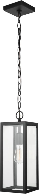 Globe Electric 44773 1-Light Outdoor Pendant, Matte Black, Clear Glass Shade, E26 Base Socket, Kitchen Island | Lumora