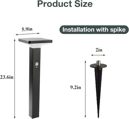 Solar Pathway Lights Outdoor，Motion Sensor Dusk to Dawn Bright Lamps Post，Led Waterproof Aluminum Landscape Lighting Path High 600 Lumen Black Light for Garden Yard Lawn Walkway Driveway Patio