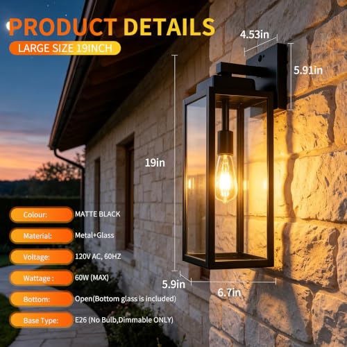19 Inch Motion Sensor Dawn to Dusk Outdoor Sensor Light Fixture Waterproof Porch Lights Anti-Rust Exterior Wall Mount Light Outdoor Wall Lantern for Patio Front Door Garage