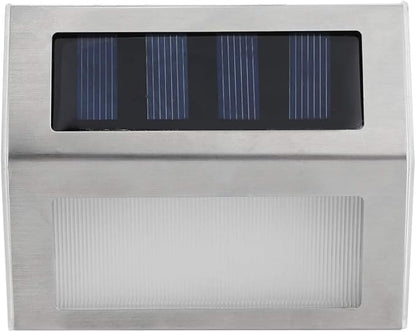 Walfront Solar Step Lights, LED Outdoor Stair Lights, Stainless Steel, Warm White, IP65 Waterproof, 4 LED, for Fence, Patio, Yard, Walkway