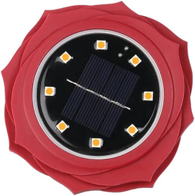 Solar Ground Lights 8 LED Disk Light With Red Rose Petal Shape Solar Powered Outdoor in-Ground Lights for Garden Driveways Lawn Yard Driveway Walkway Pool Patio Deck Pathway,4 Pack,Warm White