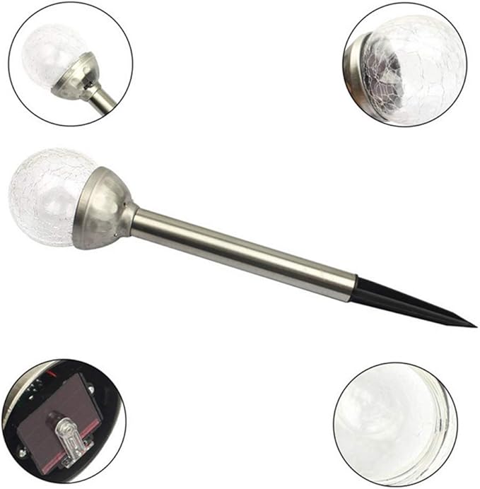 Solar Stake Lights 2 Pack,Outdoor Solar Lights Crackle Glass Hanging Light Solar Powered Path Light Crackle Ball Stake Lights Landscape Lighting for Garden Patio Yard