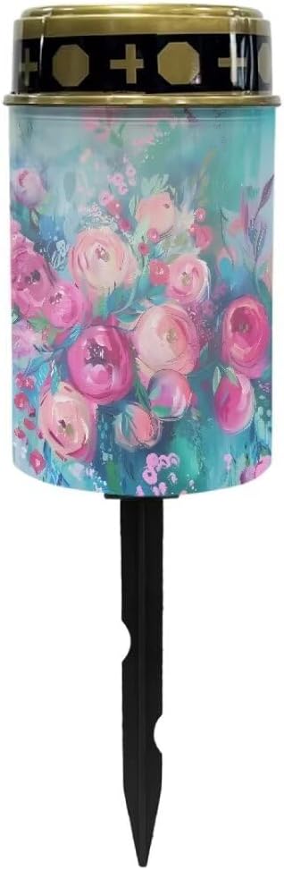 Kuiaobaty Rose Print Solar Pathway Lights Outdoor Solar Lights Outdoor Garden Stake Pathway Lights Solar Powered Decorative Solar Lights Outdoor Garden Path LED Solar Lights for Outside 2024