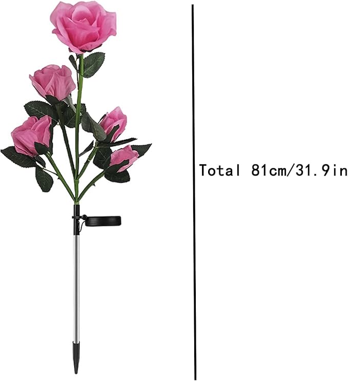 Lxcom Lighting Solar Garden Lights Solar Flower Lights Outdoor 10 Rose Solar Flowers Path Lights Waterproof Decorative Rose Garden Lights for Patio Path Garden Yard, 2 Pack(Pink)