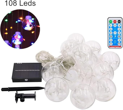 Solar Wishing Ball Fairy Curtain Lights, Waterproof 8 Modes Flashing String Lights with Remote Control for Bedroom, Christmas, Wedding, Party Decoration (Warm White)