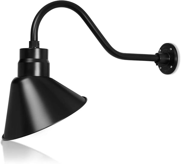 12in. Satin Black Angle Shade Gooseneck Sign Light Fixture with 22in. Long Extension Arm - Wall Sconce Farmhouse | Lumora