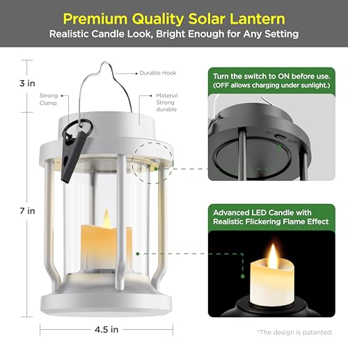 Solar Lantern Outdoor & Indoor Use – Hanging Solar Lights with Realistic Flickering Flameless Candle, Weatherproof for Gardens, Patios, Trees, and Lawns (White, 8 Pack)