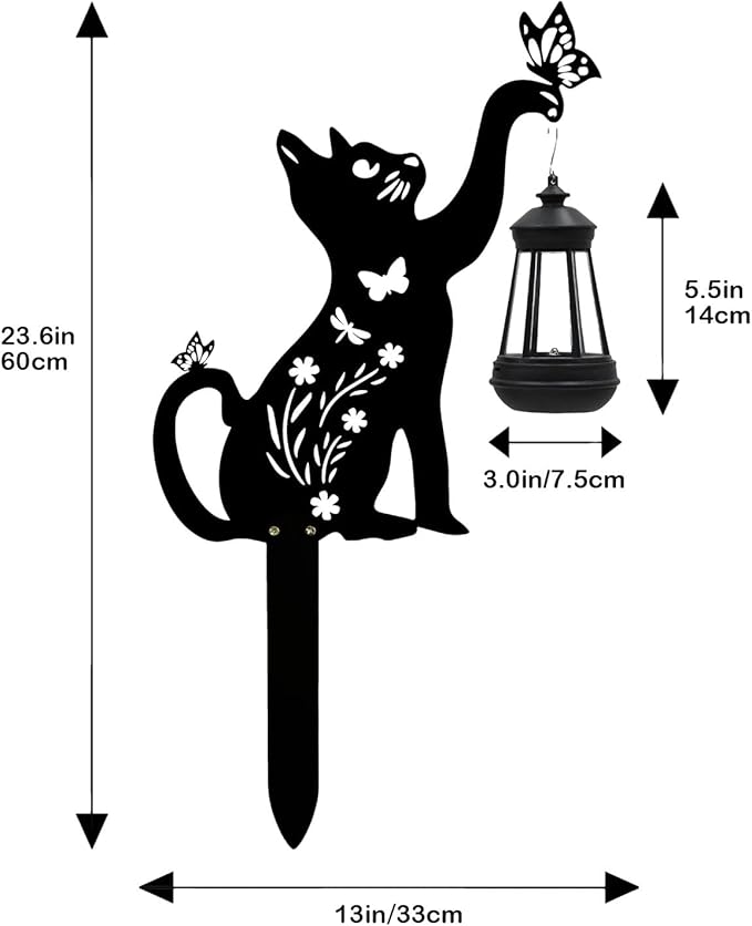 Black Cat Garden Decorations Outdoor - Solar Lights Outdoor Garden Decor Stake with Butterfly Decorative Metal Housewarming Ornament for Yard Lawn Patio – Unique Gift Ideas for Mom Woman Grandma