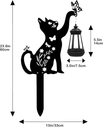 Black Cat Garden Decorations Outdoor - Solar Lights Outdoor Garden Decor Stake with Butterfly Decorative Metal Housewarming Ornament for Yard Lawn Patio – Unique Gift Ideas for Mom Woman Grandma