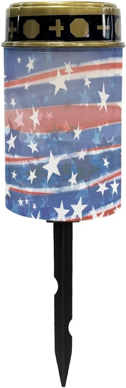 American Flag Stripes Cemetery Solar Lights for Grave Printed Solar Garden Lights for Cemetery Solar Lights Outdoor Garden, Eternal Lights for Cemetery Grave Decorations
