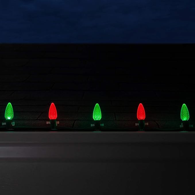 Wintergreen Lighting 100 C9 OptiCore LED Commercial Outdoor Christmas Lights – Heavy Duty Christmas String Lights; Green Wire (100 ft, Red/Green)