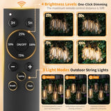 Hotsonic Solar Outdoor String Lights Waterproof, 100FT Remote Control LED Outside Lights with Shatterproof Bulbs, Dimmable Hanging Lights for Patio Porch Garden pergola Yard House Bistro Party Decors