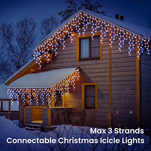 Toodour Red White Blue Christmas Icicle Lights, 29.5ft 360 LED Icicle Lights, 8 Modes, 60 Drops, Window Curtain Led Christmas Light, Icicle Twinkle Light for Eaves, Party, Wedding, Xmas Decorations