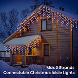 Toodour Red White Blue Christmas Icicle Lights, 29.5ft 360 LED Icicle Lights, 8 Modes, 60 Drops, Window Curtain Led Christmas Light, Icicle Twinkle Light for Eaves, Party, Wedding, Xmas Decorations