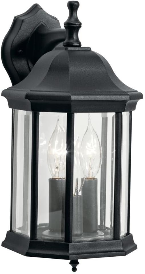 Kichler Chesapeake 14.75" 3 Light Outdoor Wall Light with Clear Beveled Glass in Black | Lumora