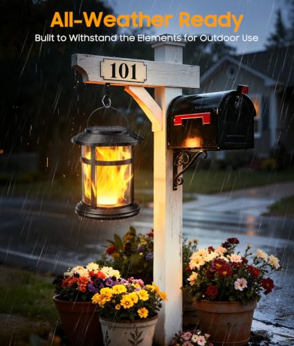 Solar Lanterns Outdoor Waterproof, 4 Pack Upgraded Flickering Flame Hanging Solar Lights, Solar Powered Decorative Lanterns for Garden Patio Porch Table Decor Gifts