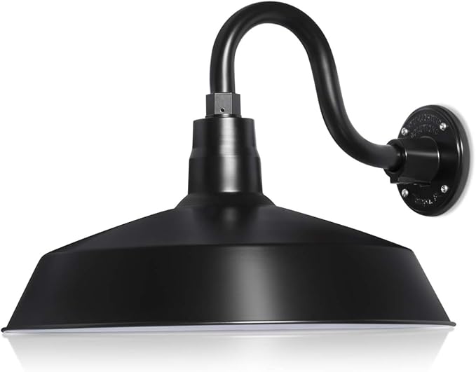 17in. Satin Black Outdoor Gooseneck Barn Light Fixture With 10in. Long Extension Arm - Wall Sconce Farmhouse | Lumora