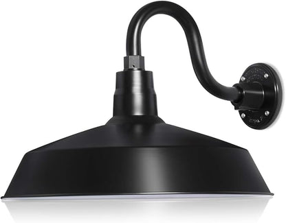 17in. Satin Black Outdoor Gooseneck Barn Light Fixture With 10in. Long Extension Arm - Wall Sconce Farmhouse, Vintage, Antique Style - UL Listed - 9W 900lm A19 LED Bulb (5000K Cool White)