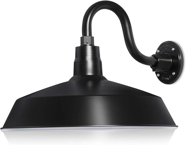 17in. Satin Black Outdoor Gooseneck Barn Light Fixture With 10in. Long Extension Arm - Wall Sconce Farmhouse | Lumora