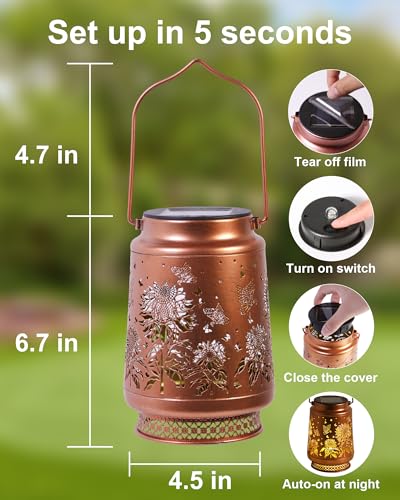 2 Pack Sunflower Solar Lanterns Outdoor Waterproof, Garden Decor Birthday Gifts for Women Mom Grandma Sister, Metal Hanging Solar Lights Outside Decorative for Backyard Patio Lawn Pathway Landscape