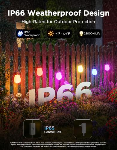 Govee S14 Bulb Outdoor String Lights 2, 144ft RGBICWW, 45 LED Bulbs, IP66 (Pack of 2)