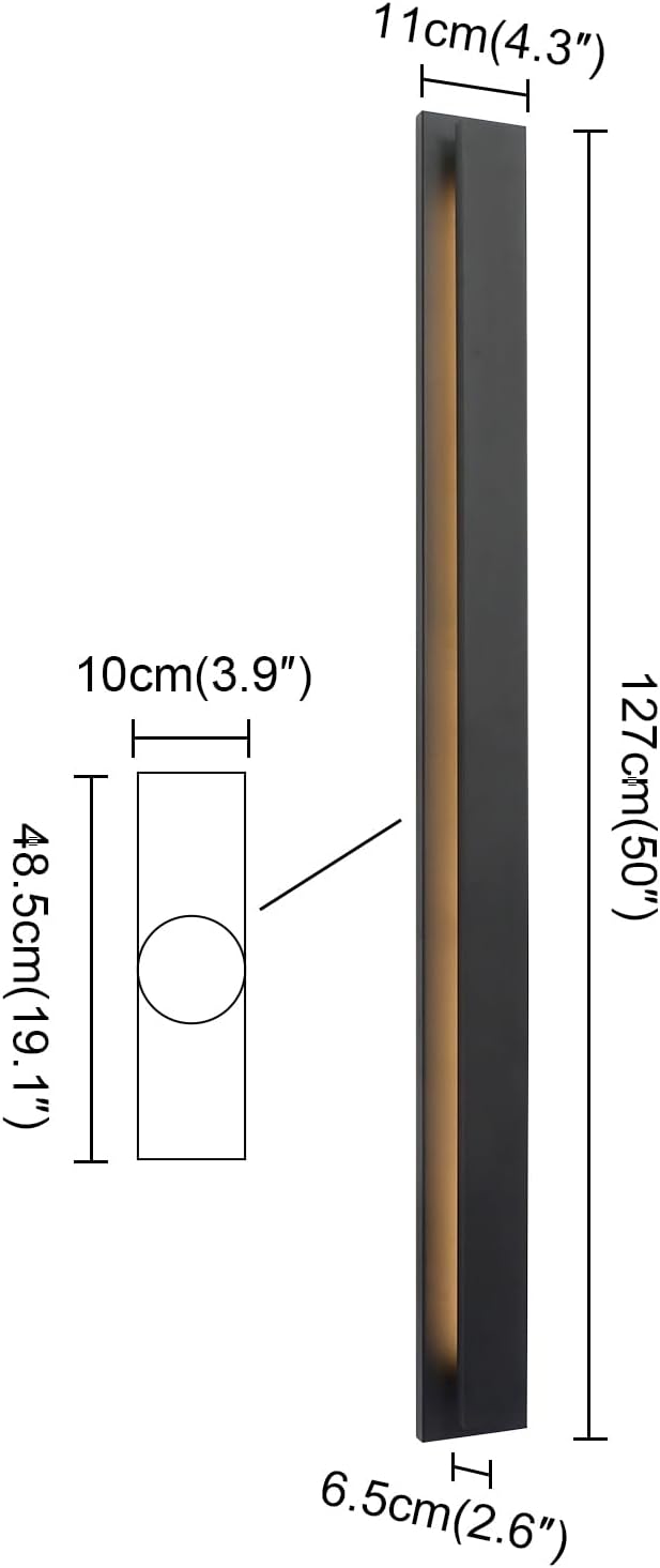 50 Inch Long Outdoor Waterproof Modern LED Wall Sconces, Indoor Black Wall Mount Fixtures,3000K Warm Light Rectangular Wall Light for Front Door, Stairway, Living Room,Porch Light