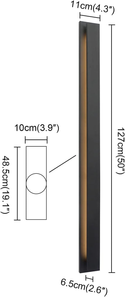 50 Inch Long Outdoor Waterproof Modern LED Wall Sconces, Indoor Black Wall Mount Fixtures,3000K Warm Light Rectangular Wall Light for Front Door, Stairway, Living Room,Porch Light