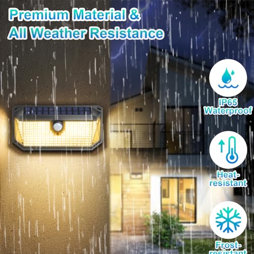 2-Pack Motion Sensor Solar Lights Outdoor, 388 LEDs 4000LM Solar Outdoor Lights Waterproof with 270° Wide Angle , Warm White Solar Powered Security Wall Light for Garden, Fence, Door, Garage, Yard