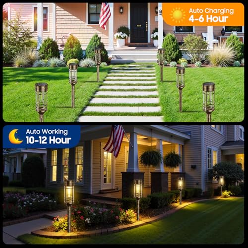 LETMY 12 Pack Brown Solar Pathway Lights Outdoor, Bright Solar Lights Outdoor Waterproof IP65, Solar Garden Lights Outdoor for Yard Walkway Driveway Landscape Garden Decor (Bronze)