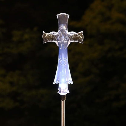 Solar Cross, Angel with North Star on Skirt Lights, LED Garden Stake Outdoor Yard Landscape Decor LED Lamp Lights