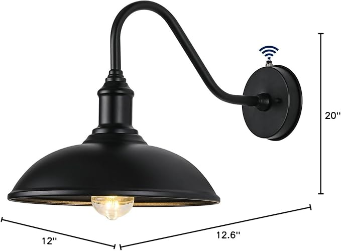 12.6 Inch Large Outdoor Gooseneck Barn Light, Dusk to Dawn Wall Mounted Outdoor Fixture for Porch, Farmhouse | Lumora