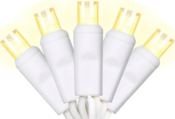 50 Counts Warm White LED Christmas Lights - 25ft Christmas Tree Lights Commercial Grade Outdoor Waterproof, White Wire Warm White Indoor Mini Plug in, 5mm Wide Angle Indoor for Xmas, UL Certified