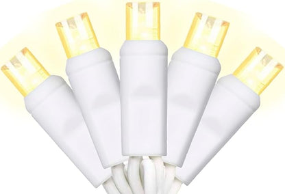 50 Counts Warm White LED Christmas Lights - 25ft Christmas Tree Lights Commercial Grade Outdoor Waterproof, White Wire Warm White Indoor Mini Plug in, 5mm Wide Angle Indoor for Xmas, UL Certified