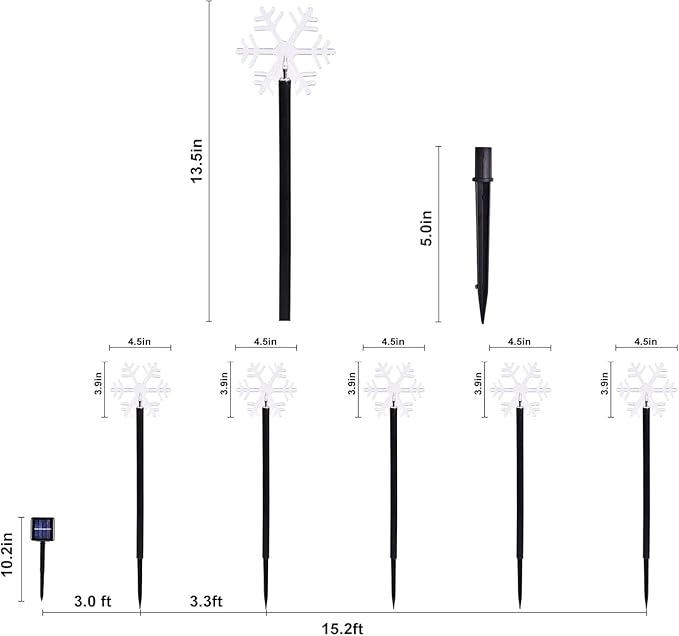 BRIGHTDECK Snowflake Solar Christmas Decorations Outdoor, 5 Pack LED Christmas Pathway Lights, Waterproof Snowflake Pathway, Stake Lights for Garden Decor(5Pcs Warm White)
