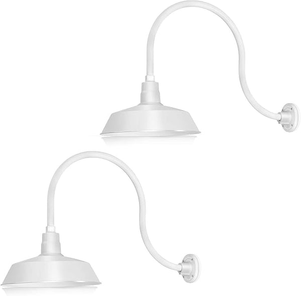 14in. White Outdoor Gooseneck Barn Light Fixture With 24in. Long Extension Arm - Wall Sconce Farmhouse, Antique | Lumora