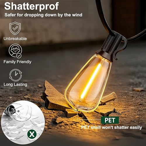 120FT Outdoor String Lights ST38 LED with Remote Waterproof Dimmable