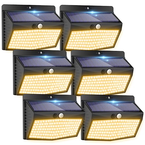 Solar Motion Sensor Outdoor Light 6 Pack, 168 LED, Black-Warm White