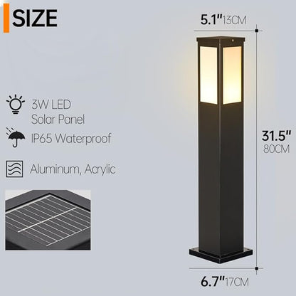 Solar Landscape Path Light Iron Housing Pathway Light 3W Luxury LED Bollard Lighting Fixture IP65 Waterproof Garden Floor Lamp Outdoor Walkway Lights for Lawn Courtyard Driveway Decoration
