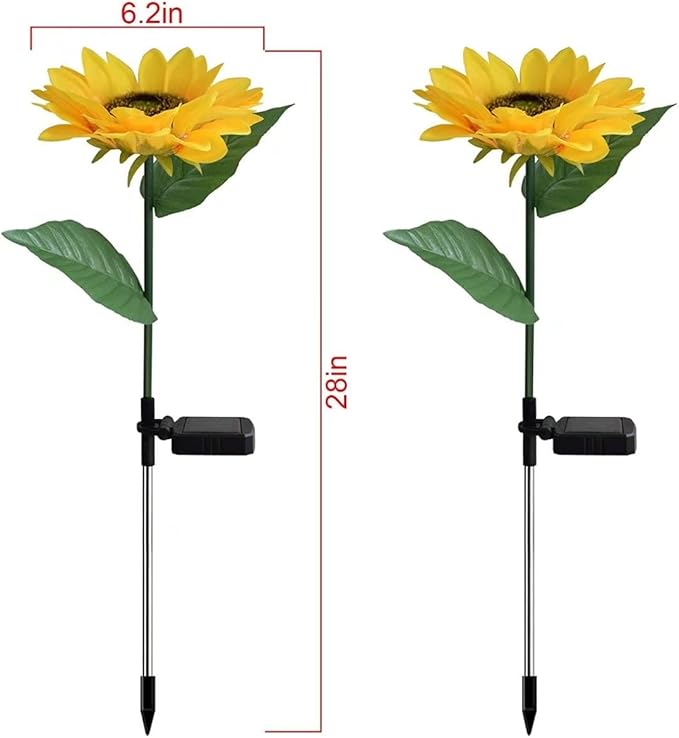 2 Pack Solar Sunflower Lights,Outdoor Garden Solar Powered Decorative Artificial Flower Stake for Patio Porch Christmas Gardening Bed Pathway Memorial Cemetery Grave Decor